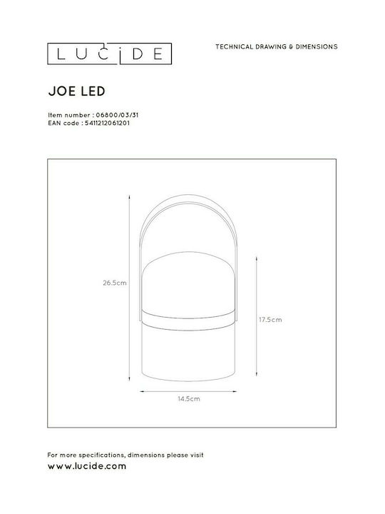 Lucide Lightning Επιτραπέζιo Φωτιστικό LED Εξωτερικού Χώρου 3W με Θερμό Λευκό Φως IP44 Λευκό