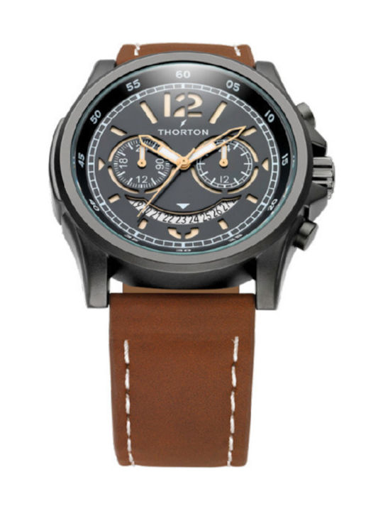 Thorton Men's Watch 47mm Chronograph Battery with Brown Leather Strap