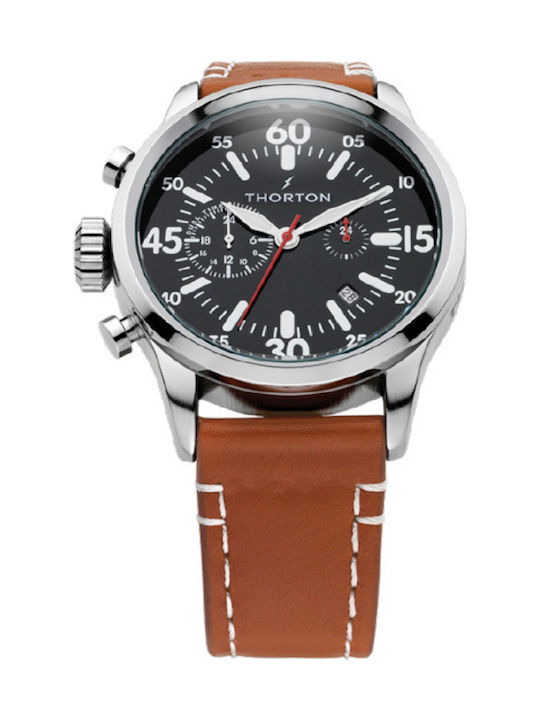 Thorton Arne Ανδρικό Ρολόι 47mm Χρονογράφος Μπαταρίας με Καφέ Δερμάτινο Λουράκι