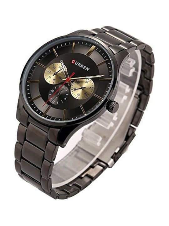Curren Ανδρικό Ρολόι 42mm Χρονογράφος Μπαταρίας με Μεταλλικό Μπρασελέ Black / Gold