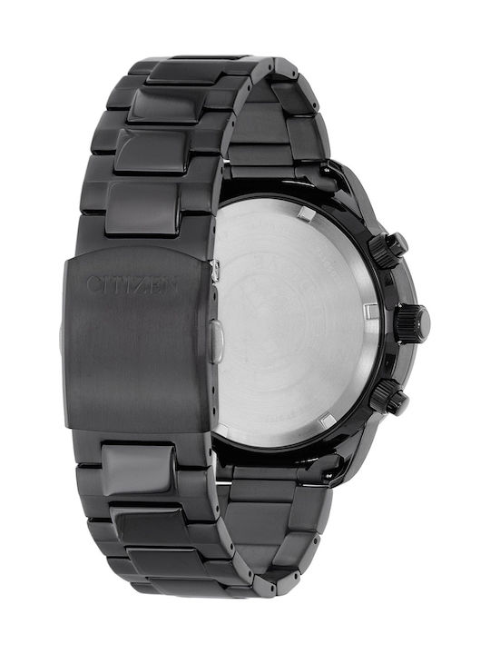 Citizen Ανδρικό Ρολόι 44mm Χρονογράφος Eco - Drive με Μαύρο Μεταλλικό Μπρασελέ