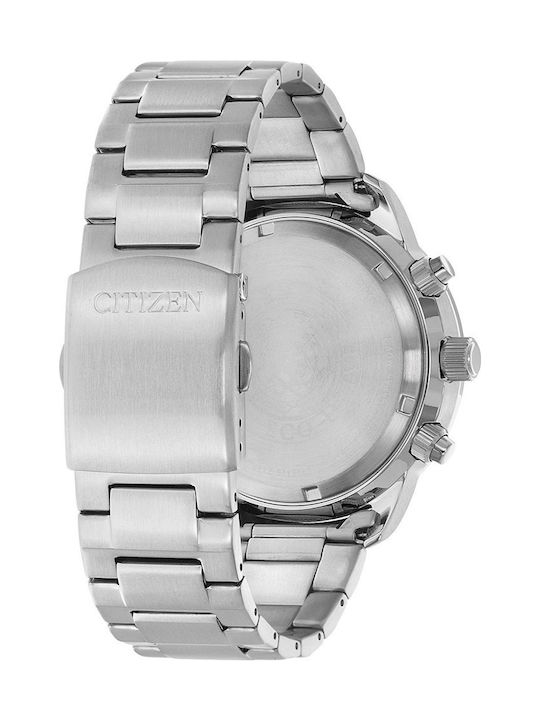 Citizen Ανδρικό Ρολόι 44mm Χρονογράφος Eco - Drive με Ασημί Μεταλλικό Μπρασελέ