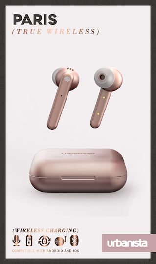 Urbanista Paris In-ear Bluetooth Handsfree Ακουστικά με Θήκη Φόρτισης Ροζ Χρυσά