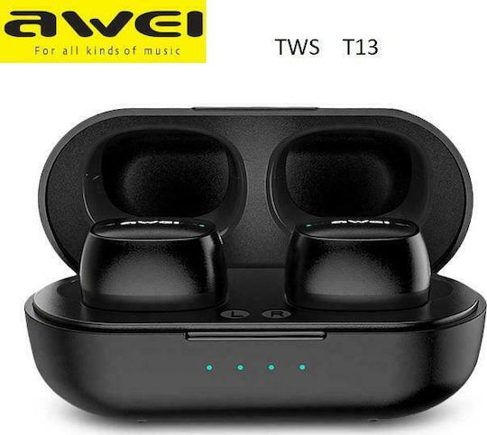 Awei T13 In-ear Bluetooth Handsfree Ακουστικά με Θήκη Φόρτισης Μαύρα