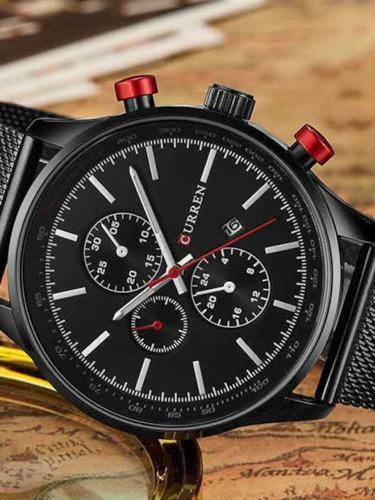 Curren Herrenuhr 44mm Batterie mit Schwarz Metallarmband