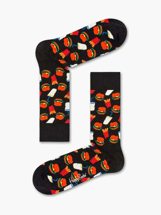 Happy Socks Hamburger Herren Gemusterte Socken Schwarz 1Pack