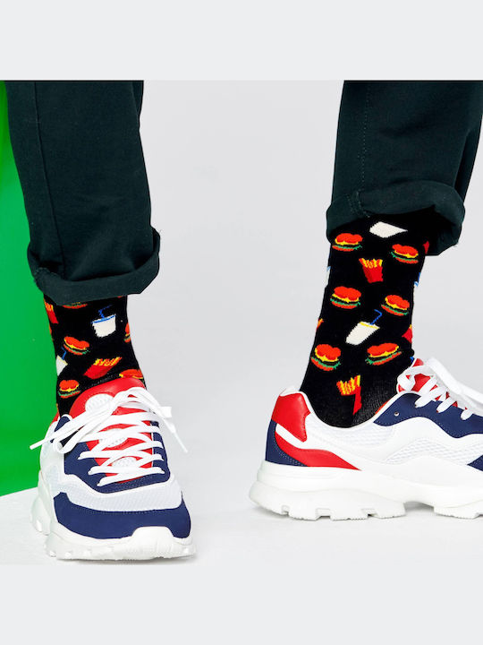 Happy Socks Hamburger Herren Gemusterte Socken Schwarz 1Pack