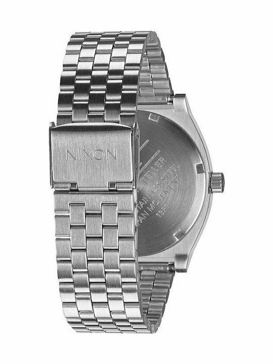 Nixon Time Teller Ανδρικό Ρολόι 37mm Μπαταρίας με Ασημί Μεταλλικό Μπρασελέ