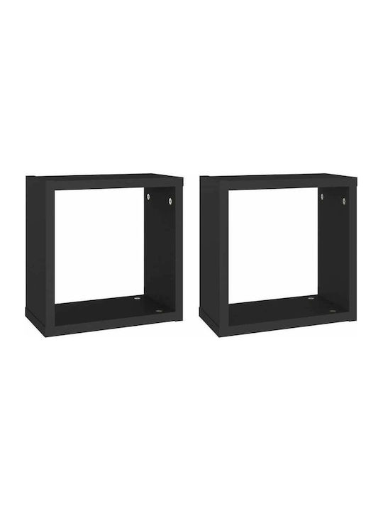 Shelves Wall Black Velvet-Black Metal 2pcs 30x15x30cm