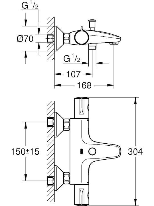Grohe Grohtherm 800 Αναμεικτική Μπαταρία Μπανιέρας Θερμοστατική Ασημί Grohe Grohtherm 800 Αναμεικτική Μπαταρία Μπανιέρας Θερμοστατική Ασημί