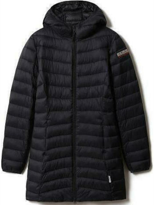 Aerons Women's Long Puffer Jacket for Winter with Hood Black NP0A4FS3-041