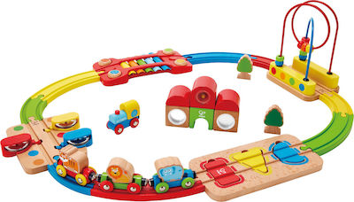 Hape Vehicul Rainbow Puzzle Train din Lemn cu muzică pentru 18++ Luni