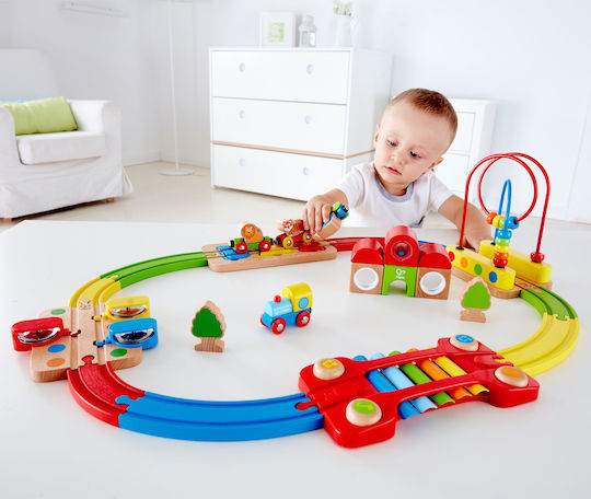 Hape Vehicle Rainbow Puzzle Train made of Wood with Music for 18++ Months