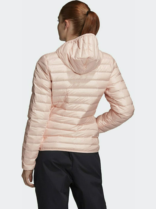 Adidas Varilite Κοντό Γυναικείο Puffer Μπουφάν Αντιανεμικό για Χειμώνα Ροζ