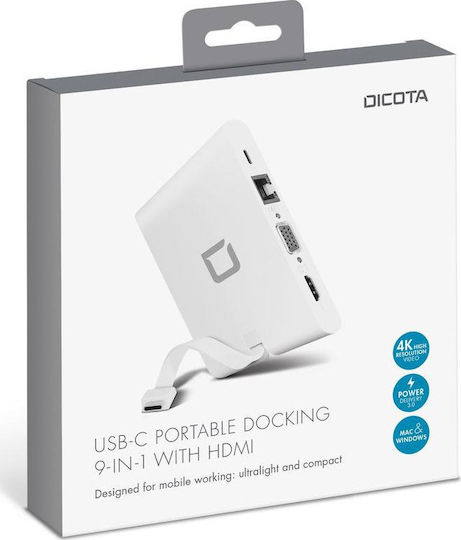 Dicota USB-C Docking Station με HDMI 4K PD Ethernet Λευκό (D31729)