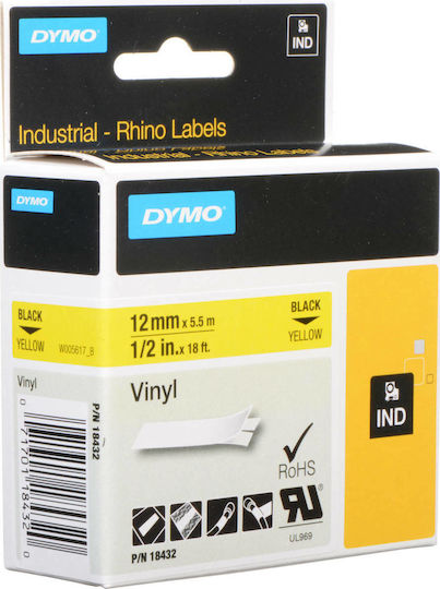 Dymo 18432 Tainie Etichetare 5m x 12mm în Culoare Galbenă Serie Compatibilă cu Dymo D1, Dymo Rhino/IND