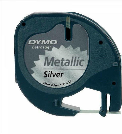 Dymo 91208 Ταινία Ετικετογράφου 4m x 12mm σε Ασημί Χρώμα Συμβατή με Dymo LetraTag/LT