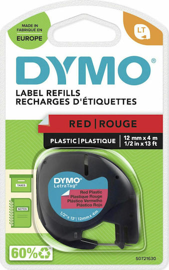 Dymo 91203 Etikettendrucker-Bänder 4m x 12mm in Rote Farbe Kompatible Reihe mit Dymo LetraTag/LT