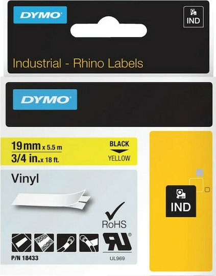 Dymo 18433 Label Maker Tape 5.5m x 19mm in Yellow Colour Compatible with Dymo D1 Dymo Rhino/IND