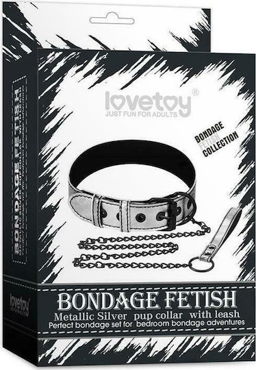 Lovetoy Bondage Fetish Metallic Pup Collar With Leash Κολάρο Silver