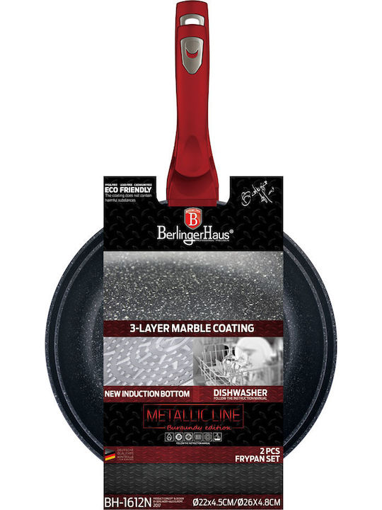 Berlinger Haus Metallic Line Pans Set of Aluminum with Stone Coating Burgundy Collection 2pcs