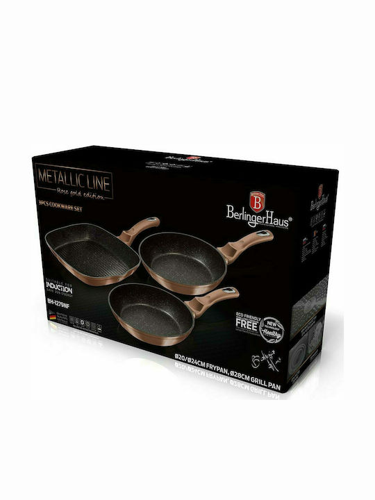 Berlinger Haus Metallic Line Pans Set of Aluminum with Non-stick Coating Rose Gold Collection 3pcs