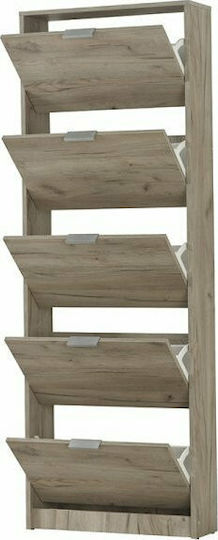 Ξύλινη Παπουτσοθήκη Base 15 με 5 Ράφια Grey Oak Μ58xΠ18xΥ191.5cm