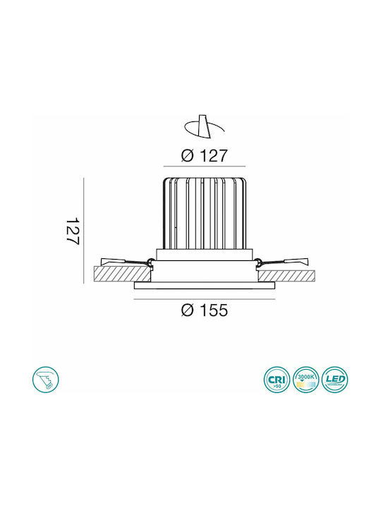 Gea Luce Aran Round Metallic Recessed Spot with Integrated LED and Warm White Light White 15.5x15.5cm. 1pcs