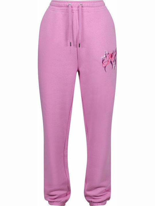 Graphic Boyfriend Sweatpants Jogger Fleece Orchid Pink Flame