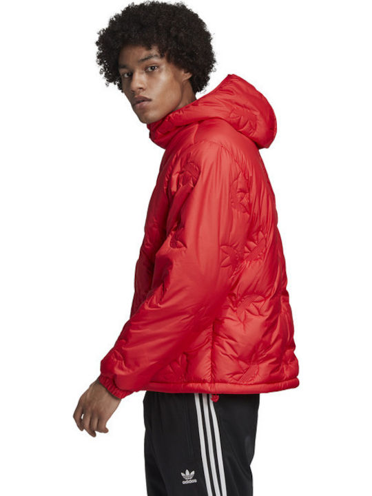 Adidas Originals Veste Trefoil Repeat Ανδρικό Μπουφάν Puffer για Χειμώνα Κόκκινο