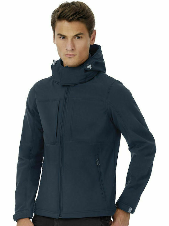 B&C Geacă de lucru pentru bărbați din polar Softshell cu căptușeală detașabilă și glugă detașabilă Albastru marin