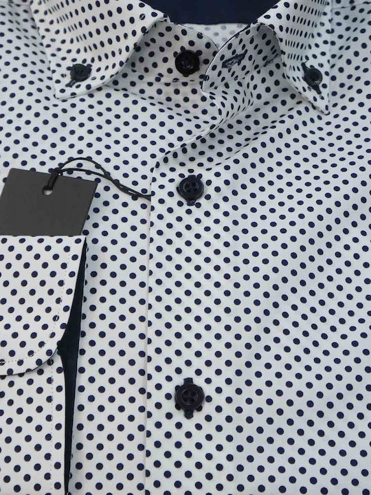 Makis Tselios Fashion Herrenhemd Langärmelig Baumwolle Polka Dot Weiß