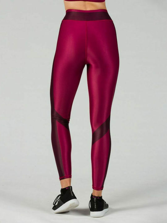 Glow Active 17-21107 Running Γυναικείο Cropped Κολάν Γυαλιστερό & Ψηλόμεσο Cherry