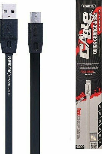 Remax Flat USB 2.0 to micro USB Cable Μαύρο 1m (Full Speed)
