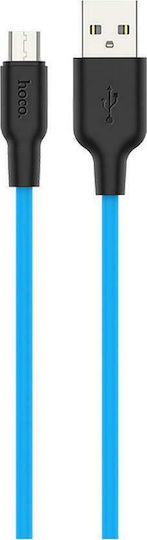 Hoco X21 Plus Braided USB 2.0 spre micro USB Cablu Albastru 0.25m (HOC-X21Pm-BL) 1buc