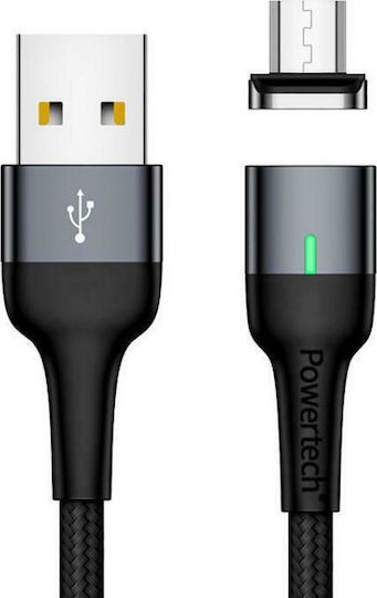 Powertech Плетена / Магнитен USB 2.0 до микро USB кабел Черен 1м (PT-750) 1бр