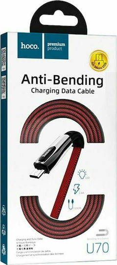 Hoco U70 Splendor Flat / LED USB 2.0 to micro USB Cable Κόκκινο 1.2m (HOC-U70m-R)