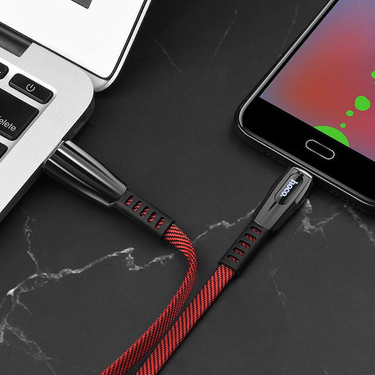 Hoco U70 Splendor Flat / LED USB 2.0 to micro USB Cable Κόκκινο 1.2m (HOC-U70m-R)