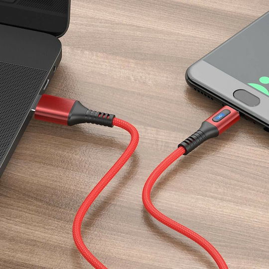 Hoco U79 Braided / LED USB 2.0 to micro USB Cable Κόκκινο 1.2m (HC-U79MRD)