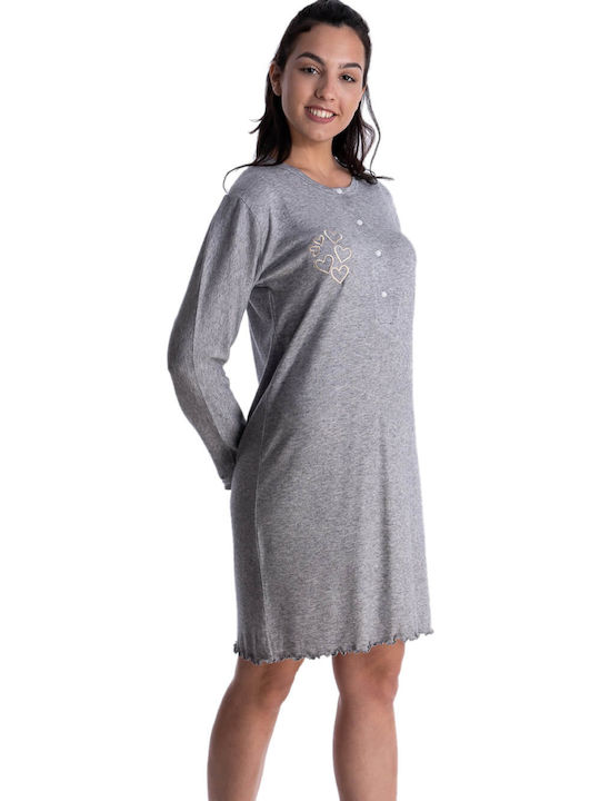 Rachel Women's Winter Cotton Nightgown Light Grey