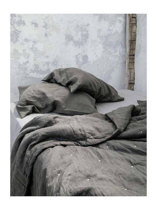 Nima Linen Coverlet Queen Size Dark Gray 240x260cm