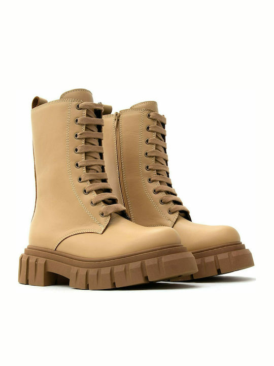 Makis Kotris Leder Damen Knöchelstiefel Beige