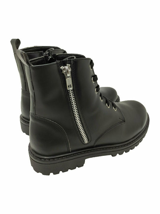 1835 Anatomical Leather Kids Boots with Zipper Black