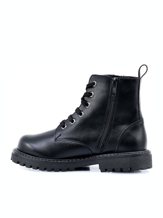 1835 Anatomical Leather Kids Boots with Zipper Black