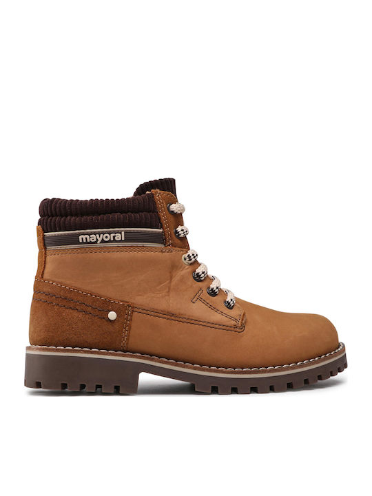 Leather Kids Snow Boots with Laces Yellow