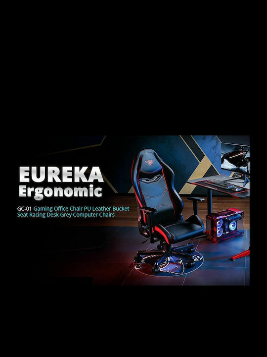 Eureka Ergonomic GC01 Καρέκλα Gaming Δερματίνης με Ρυθμιζόμενα Μπράτσα Μαύρη