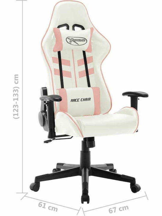vidaXL 20534 Scaun Gaming Din piele ecologică cu Brațe Reglabile Alb/roz
