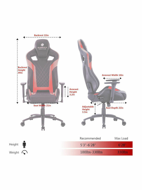 Eureka Ergonomic Onex Gx5 Scaun Gaming Din piele ecologică cu Brațe Reglabile Negru/Roșu
