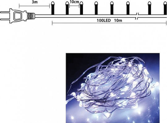 100 Lichterketten LED 10m. Kaltes Weiß in Zeichenfolge 1Stück