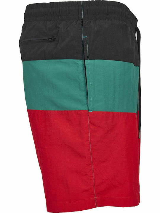Men's Swimwear Bermuda Fire Red / Black / Green Striped